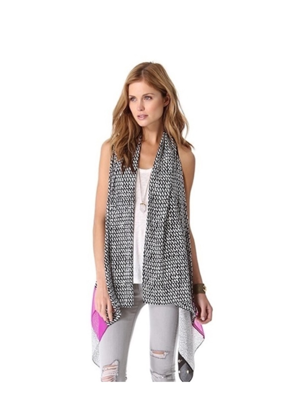 Diane Von Furstenberg Black and Pink Eyelet-Trim Sleeveless Wrap